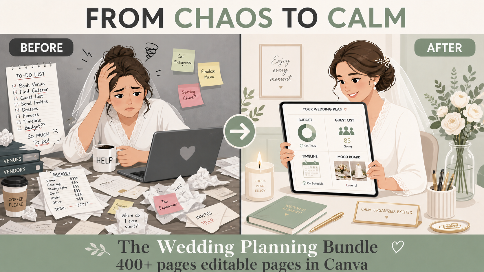 From chaos to calm — wedding planning before and after using the bundle